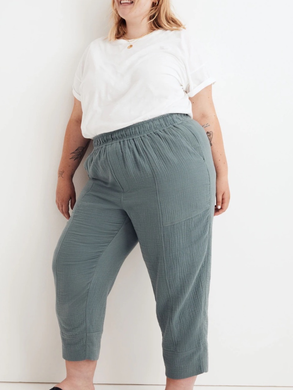 Madewell Lightspun Pull-on Textured Gauze Ballon Pants Shale Grey Green - Picture 3 of 13